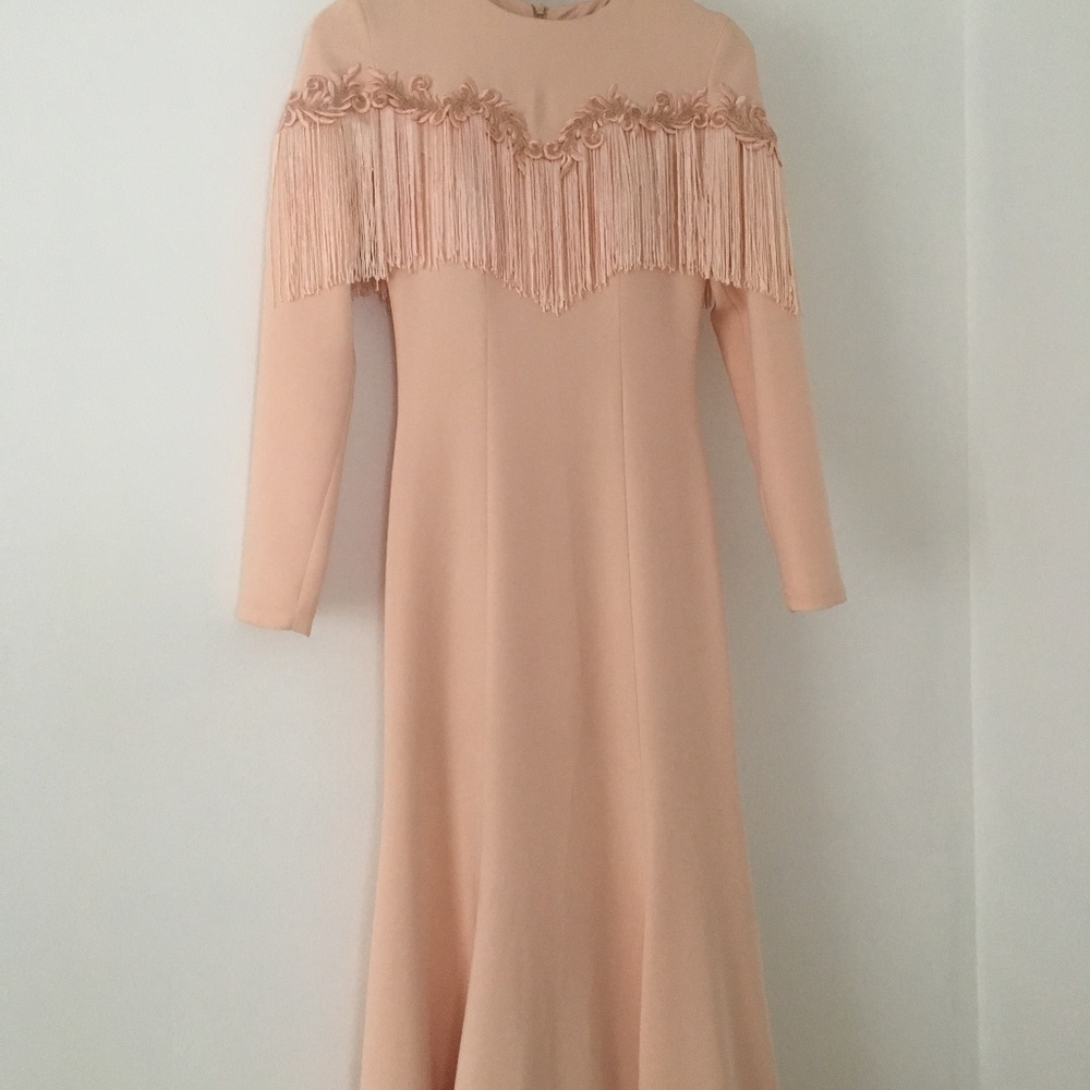 Long Sleeve Light Pink Formal Dress
